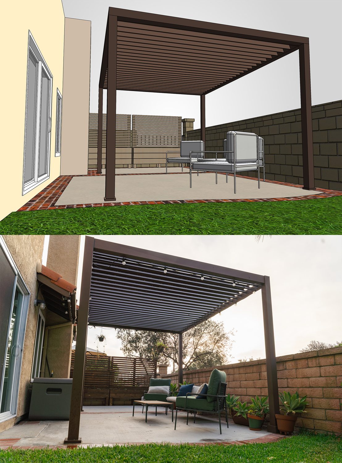 CAD model of a patio cover above the finished structure